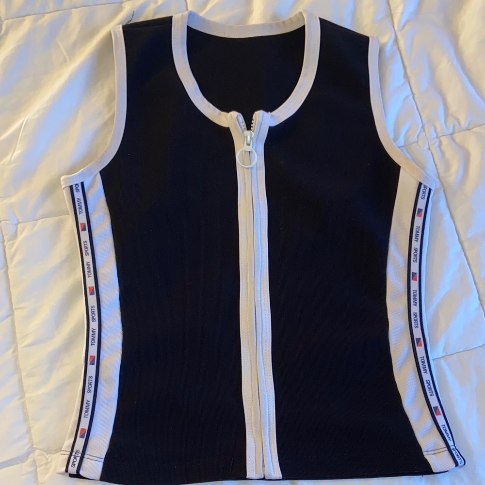 Tommy Hilfigre Vintage Women's Black & White Zip Front Tank Top